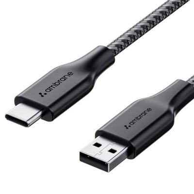 Ambrane Unbreakable 3A Fast Charging 1.5m Braided Type C Cable for Smartphones, Tablets & other Type C devices, 480Mbps Data Sync, Quick Charge 3.0 (RCT15A, Black)