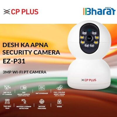 CP PLUS 3MP Smart Wi-fi CCTV Camera | 360° & Full HD Home Security | Full Color Night Vision | 2-Way Talk | Advanced Motion Tracking | SD Card Support (Upto 256GB) | IR Distance 20Mtr | EZ-P31