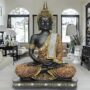 Global Grabbers New 25 Centimetre Meditating Sitting Buddha Statue showpiece Idol Home Decor Items for Living Room and Gifts (1, Orange Black)