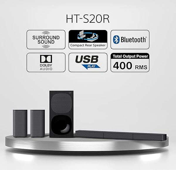 Sony HT-S20R Real 5.1ch Dolby Digital Soundbar for TV with subwoofer and Compact Rear Speakers, 5.1ch Home Theatre System (400W,Bluetooth & USB Connectivity, HDMI & Optical connectivity) - Image 4