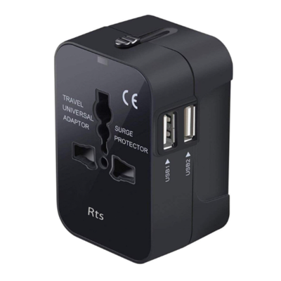 rts Universal Travel Adapter, International All in One Worldwide Travel Adapter and Wall Charger with USB Ports with Multi Type Power Outlet USB 2.1A,100-250 Voltage Travel Charger (Black)